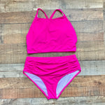 Chic Soul Hot Pink with Criss Cross Straps High Neck Padded Bikini Top- Size 1XL (we have matching bottoms)