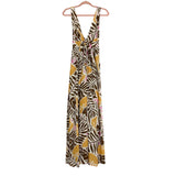 Aakaa Brown Tropical Print Front Tie Maxi Dress NWT- Size S