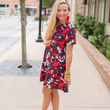 Halogen Red and Blue Flowered Dress - Size XS