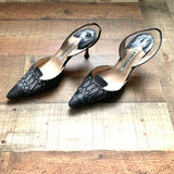 Manolo Blahnik Grey Snakeskin & Fabric Sling Back Heels- Size 40 (See Notes)
