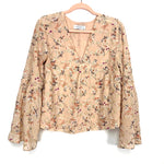 Living My Best Style x Pink Lily Blush Floral Bell Sleeve Blouse- Size M