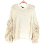 Forever 21 Cream Fringe Sleeve Wool Blend Sweater- Size S