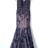 Mac Duggal Black High Neck Feather Embellished Cap Sleeve Mermaid Gown NWT- Size 4