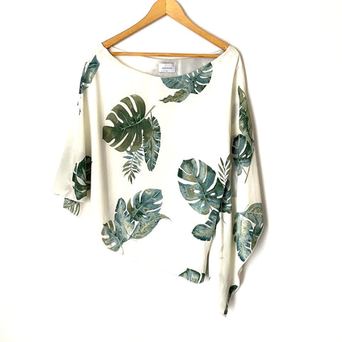 Adrienne Palm Print Poncho Style Top- Size M