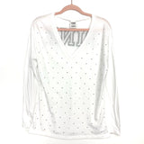 Pink by Victoria Secret White V-Neck Front Rhinestone Long Sleeve Top- Size XS