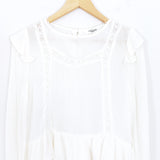 Carly Jean White Peasant Style Blouse with Ruffle Hem- Size S