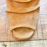 Chinese Laundry x Kristin Cavallari Camel Slouchy Suede Open Toe Booties- Size 9.5 (see notes)
