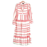 Aly Daly Ivory/Pink Geometric Stripe Pattern Button Front Tiered Maxi Dress- Size M