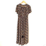 No Brand Animal Print Smocked Waist Button Up Dress- Size L