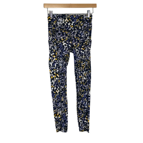 Lululemon Blue Yellow and White Print with Pockets Cropped Leggings- Size 4 (Inseam 24.5")