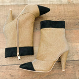 Mackin J Gold Glitter Black Toe And Ankle Side Zip Booties- Size 7 Like New