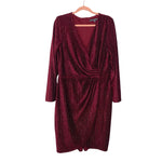 Julia Jordan Burgundy Velvet Metallic Stripe Faux Wrap Dress- Size 14