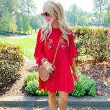 Umgee USA Red Floral Embroidered Dress- Size S
