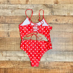 No Brand Red with White Polka Dots Front and Back Cut Outs Padded One Piece- Size XL