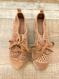 J/ Slides Camel Perforated Espadrille Tie Shoes- Size 7 Like New