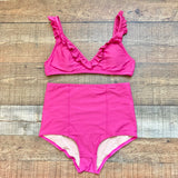 J Crew Pink Ruffle Padded Bikini Top- Size S (we have matching bottoms)