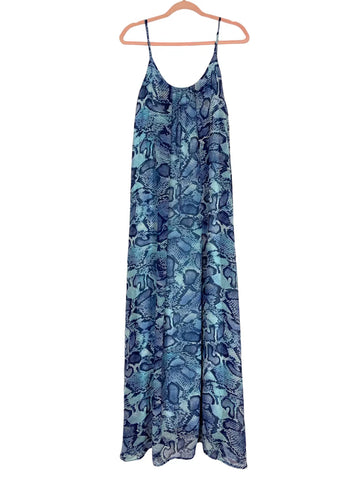 Adrienne Blue Snakeskin Print Maxi Dress- Size S