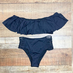 Envya Black Ruffle Off the Shoulder Bikini Top- Size S (we have matching bottoms)