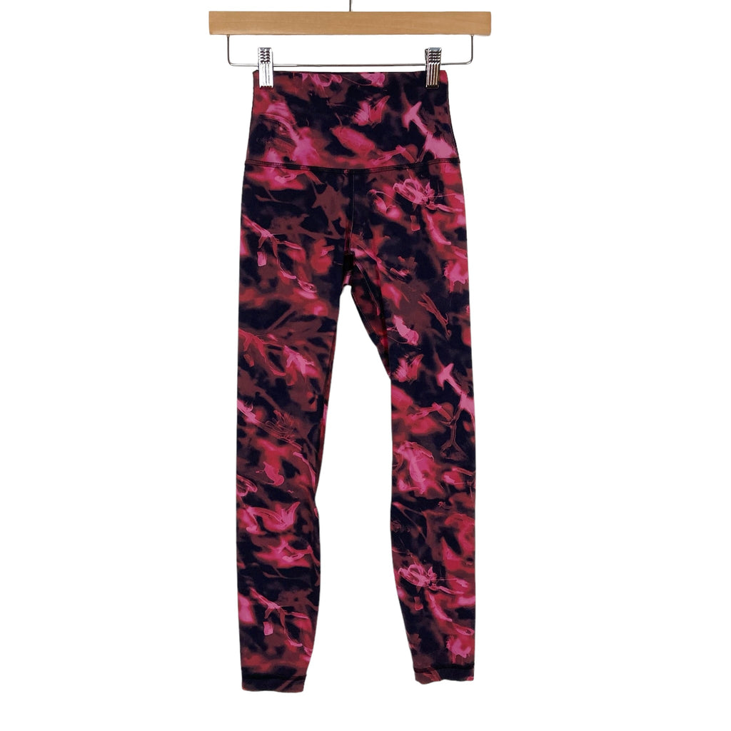 Lululemon Black/Pink Patterned High Waisted Leggings- Size 2