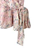 Peach Love Pink Floral Surplice Faux Wrap Top- Size S