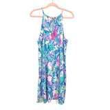 Lilly Pulitzer Green/Blue/Pink Printed Back Tie Tassel Swing Dress- Size L