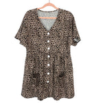 No Brand Animal Print Button Up Front Pocket Dress- Size S