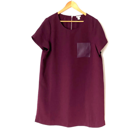 J Crew Wine Front Faux Leather Pocket Dress- Size XL