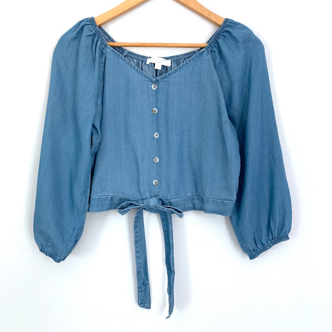Day to Day Chambray Off the Shoulder Faux Tie Front Blouse - Size S
