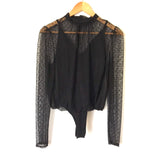 Free People Intimately Black Lace Swiss Dot Long Sleeve Bodysuit- Size XS