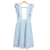 Caitlin M. Covington x Pink Lily Blue and White Striped The Hamptons V-Neck Midi Dress- Size S
