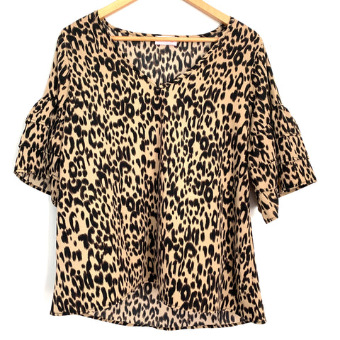Pink Lily Leopard Blouse with Ruffle Sleeves- Size S