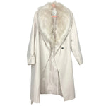 River Island Cream Removable Faux Fur Collar Snap Closure Belted Coat- Size 16 (US 12)