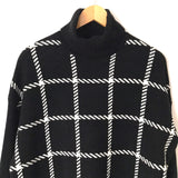 Aqua Black Checkered Boxy Mock Neck Sweater- Size S