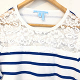 Draper James Blue Striped Top with Lace- Size M