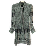 Alice & Olivia Green and Black Paisley Print Tie Neck Balloon Sleeve Dress- Size 2
