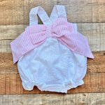 Cecil & Lou White Bubble with Pink and White Striped Front Bow- Size 12M