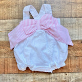 Cecil & Lou White Bubble with Pink and White Striped Front Bow- Size 12M