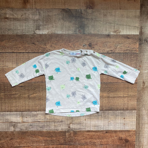 Zara Tan/Green/Blue Bird Long Sleeve Top- Size 12-18M