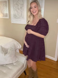 Storia Eggplant Square Neck Puff Sheer Sleeve Dress- Size S