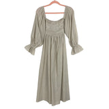 Petal + Pup Beige Stripe Linen Smocked Bodice Off the Shoulder Gabriella Midi Dress NWT- Size 6 (sold out online)