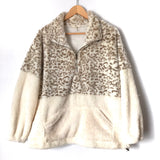 Entro Cream Animal Print Sherpa 1/4 Zip Pullover- Size S