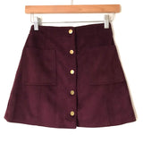 Forever21 Maroon Front Button Suede Skirt- Size S