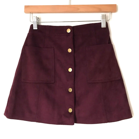 Forever21 Maroon Front Button Suede Skirt- Size S
