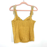 Moa Mustard Sequin Crochet Lace Strap Top- Size L