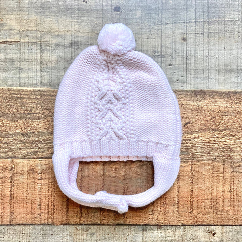 Angel Dear Light Pink Chunky Knit Pom Hat with Velcro Straps- Size 0-3M