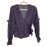 Express Black and Purple Floral Faux Wrap Top- Size S
