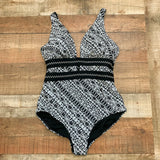 Swimsuits For All Black/White Patterned Plunge One Piece Swimsuit- Size 14 (Sold Out Online!)