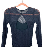 Abercrombie & Fitch Navy Geometric Lace Cut Out Back Thong Bodysuit- Size XS