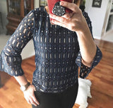 LOFT Black and Silver Geometric Blouse NWT- Size XS