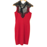 Lulus Lace Neck Red Dress Fitted with Low Back- Size M